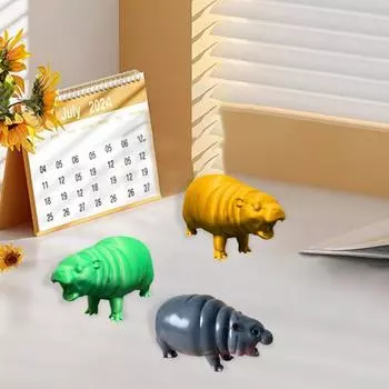 Moo Deng Hippo Figure Маленькая фигурка бегемота из смолы Настольная скульптура бегемота Домашнее украшение для книжной полки в спальне 8 cm серый