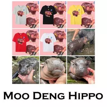 Moo Deng крошечный малыш бегемотик звезда Таиланд милый карликовый бегемот унисекс для взрослых мужчин женщин детей мальчиков девочек футболка с принтом короткий рукав круглый вырез S