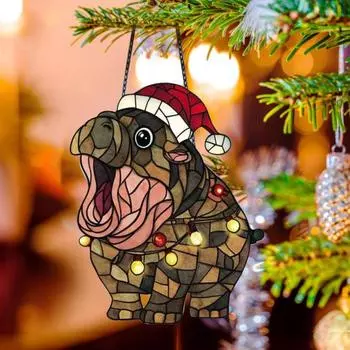 Moo Deng Sun Catcher окрашенный акриловый оконный подвесной орнамент Санта-Клауса Бегемот украшение для спальни балкона патио 8 cm