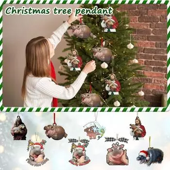 Moo Moo Hippo Рождественский подарок Маленький Gif Милый кулон с принтом бегемота Маленький кулон One Size