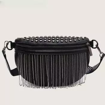 MOODS Роскошные женские сумки через плечо, новые фирменные дизайнерские нагрудные сумки с заклепками и кисточками, большая вместимость, поясные сумки 24x15x8cm
