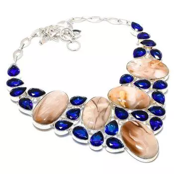 Mookaite, Blue Topaz Gemstone 925 Sterling Silver Jewelry Necklace 18 K2c33 красный