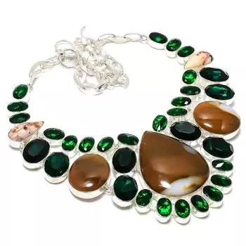 Мукаит, диопсид драгоценный камень 925 стерлингового серебра ювелирное ожерелье 18 дюймов B6a79 красный