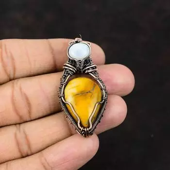 Подвеска из драгоценного камня Mookaite из меди, обернутая медной проволокой, дизайнерская бижутерия, подвеска из драгоценного камня Rainbow Moonstone, подвеска ручной работы для женщин