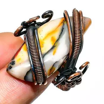 Кольцо из медной проволоки ручной работы с драгоценным камнем мукаит, размер 10