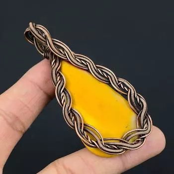 Mookaite Gemstone Медная проволока Wrap Handmade Подвеска Ювелирный подарок для любви 3.34 Inches жёлтый