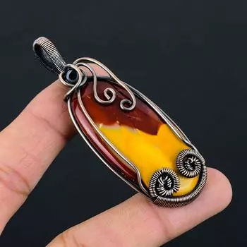 Mookaite Gemstone Pure Copper Wire Wrapped Handmade Pendant Jewelry Gift 3.07 Inches красный