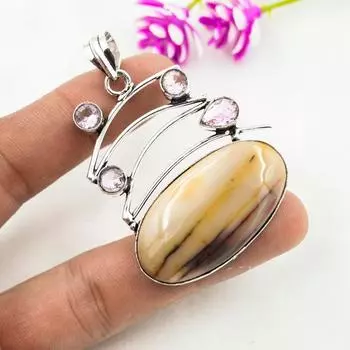 Mookaite, подвеска из розового кунцита с драгоценным камнем, кулон из стерлингового серебра 925 пробы, ювелирное изделие ручной работы с подвеской из камня по дате рождения, подарок для него 2.48 Inches жёлтый