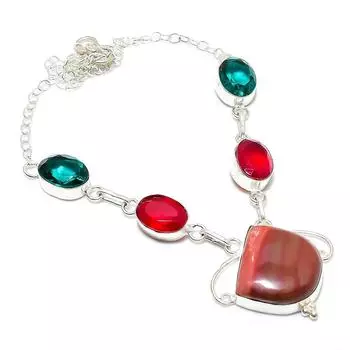 Mookaite, Tourmaline Gemstone 925 Sterling Silver Jewelry Necklace 18 I4h83 красный