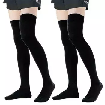 MOOKISOO Очень длинные дюймы Общая длина Мягкая компрессия Холодный черный Мужские носки до бедра, Набор из 2 пар, 35,6 (90см) Длина, Хлопок, Гольфы выше колена,