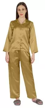 Moomaya атласная пижама пижамный комплект для женщин с пуговицами пижамы пижамный комплект мягкий 3XL бежевый