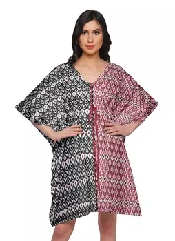 Moomaya Beach Kaftan Платья для женщин с принтом Бикини Cover Up Shirt Boho 2XL-3XL красный