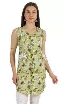 Moomaya Без Рукавов Печатный Хлопок Туника V-образным Вырезом Летний Длинный Топ Повседневная Блузка Для 3XL светло-зеленый