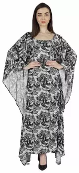 Moomaya Long Kaftan Maxi Dress для женщин с рукавами кимоно Beachwear Cover Up Plus Size 3XL чёрный
