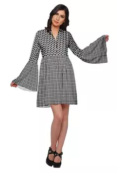 Moomaya Printed Women Mini Long Bell Sleeve Shift Dress Одежда Летняя одежда 2XL серый