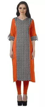 Moomaya Women Printed Kurti Длина до колен Курта Туника Топы с V-образным вырезом Плюс размер 2XL чёрный
