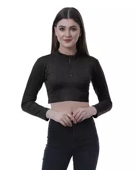 Moomaya Womens Basic Long Sleeve Solid Crop Tops Zipper Slim Fit Sports Summer T L темно-серого