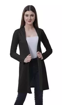 Moomaya Womens Full Sleeves Shrug Open Front Длинные легкие повседневные 2XL чёрный