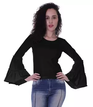Moomaya Женская футболка с длинными рукавами-колокольчиком Топ с круглым вырезом Обычная повседневная летняя футболка 2XL чёрный