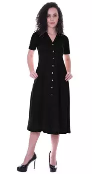 Moomaya Женское однотонное длинное платье-рубашка с пуговицами Повседневная свободная посадка Tshrit Large чёрный