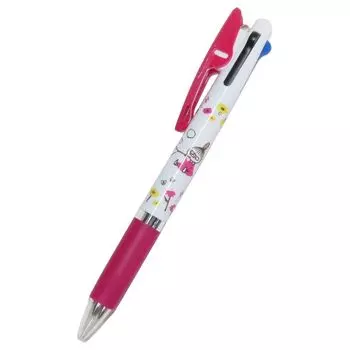 Moomin Ballpoint 3 Jetstream Made in Little My Flowers Set and Name Pen, Colors, 0.5, Japan, (Pen Stickers)