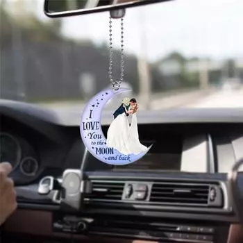 Moon Acrylic Cute Wedding Couple Car Pendant Ideal For Christmas Decor Home 1