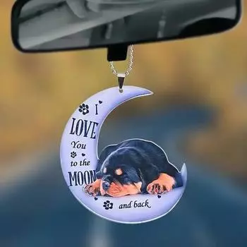 Moon Cartoon Whimsical Dog Acrylic Car Charm Beautiful Interior Decoration Hanging