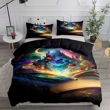 Moon Castle Boys Duvet Cover Set UK Single Double Queen King US Twin Full King Size Bed Linen Set EU single(135x200cm)
