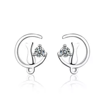 Moon Cat Valentine s Day Gift Fashion Zirconia Sparkling Classic Stud Earrings for Women Dazzling Female Elegant Accessories Timeless Jewelry