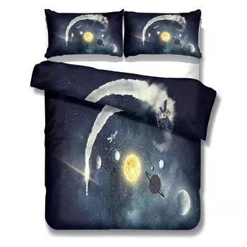 Moon Earth Duvet Cover Set King Queen Double Full Twin Single Size Bed Linen Set 140x210cm