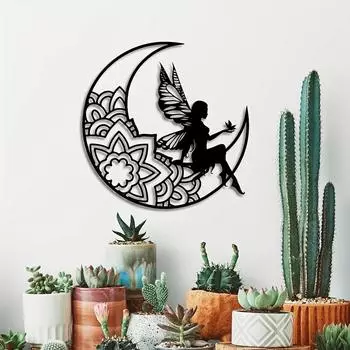 Moon Fairy Metal Signs Plaque, Fairy Metal Wall Art, 3D Hollow Metal Silhouette For Room Outdoor Home Decor, funny decor