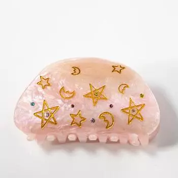 Moon five-pointed star hair clip with gold thread and colorful decorations; new diamond product; acrylic green powder hair clip