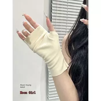 Moon Girl New Breathable Finger Gloves 24 Spring and Autumn Touch Screen Oversleeve Korean Style Mori look Coffee Color Oversleeve Milk White All yards