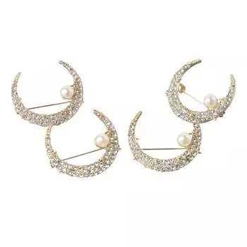 Moon Korean Style Jewelry Pearl Brooches Star Lapel Pins Suit Shirt Badge Clothing Accessories золотой