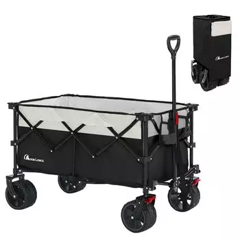 MOON LENCE Carry Wagon Folding Carry Cart Large Capacity 156L Wide Large Tires Outdoor Camping Leisure BBQ Sports Day Load Capacity 100kg [With Brake]