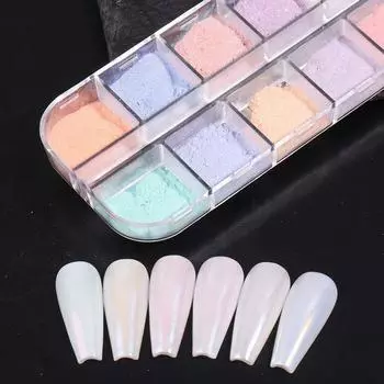 Moon Pearl Powder Nail Powder Fairy Dust Nail Pigment Dust Sweet Nail Glitter DIY Nail Art 12Grids
