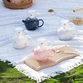 Moon Pot Tea Set Ceramic Tea Pot Star Glass Cup One Pot One Cup фиолетовый