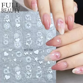 Moon Star Laser Manicure Decor Sliders Relief Engraved 5D Embossed Nail Stickers Nail Art Sticker Decal