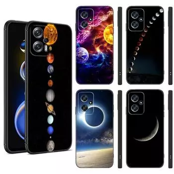 Чехол для телефона Moon Stars Space Astronaut Black Silicone Case для Xiaomi POCO X3 X4 NFC F3 F4 GT F5 M3 M4 M6 X5 X6 Pro 5G C55 C65 M5 POCO F5 Pro 5G