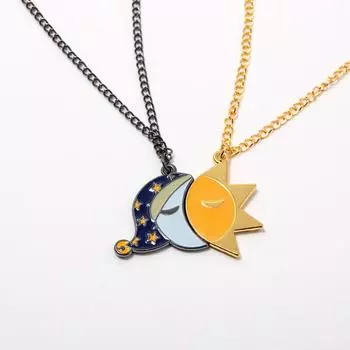 Moon Sun And Splicing Smiley Faces Necklace With Alloy Chain For Lovers Gift
