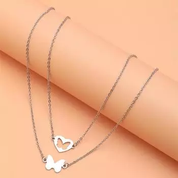 Ожерелье для пары с подвеской в виде луны и солнца, полое ожерелье из нержавеющей стали в виде бабочки и сердца, цепочка для женщин и мужчин, семейные украшения 45-50cm