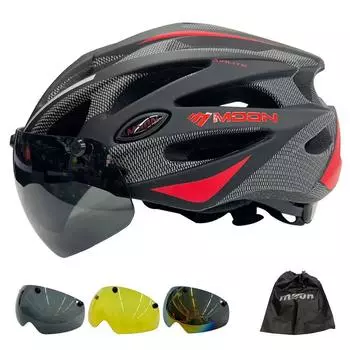 Moon Сверхлегкий велосипедный защитный шлем Открытый мотоциклетный шлем Съемный козырек Очки Горный дорожный велосипедный шлем M