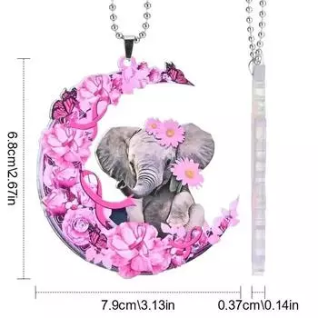 Moon Whimsical Pink Flower And Elephant Acrylic Car Pendant For Chic Interior Car Decor