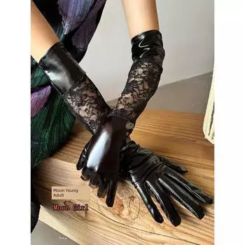Moon Young Adult Subculture Patent Leather Lace Gloves Y2g Sexy Oversleeve Cos Performance Secondary Dimension Oversleeves Patchwork Black All yards