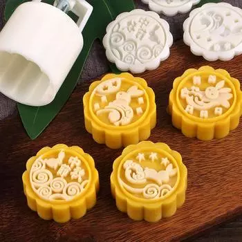 Mooncake Flower Праздник середины осени Ручной пресс Набор формочек для торта Mooncake белый