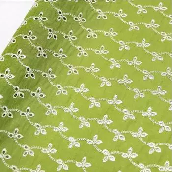 Moonfarm Color Хлопковая вышитая кружевная ткань для рукоделия 1 м Ширина 135 см Приблизительный размер. (зеленый)