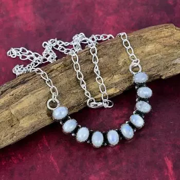 Moonstone 925 Solid Sterling Silver Necklace, Handmade Gemstone Jewelry Necklace, For Memorial Day