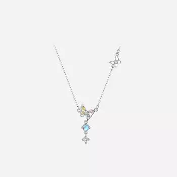 Moonstone Colored Zirconium Butterfly Necklace Sweet Diamond Fringed Butterfly Pendant Collarbone Chain Copper