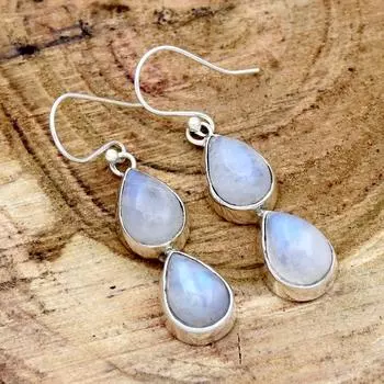 Moonstone Earring, Pear Gemstone Earring, Natural Moonstone Earring, 925 Sterling Silver Earring, Handmade Silver Earring, Ready To Ship Free Size белый
