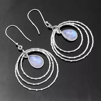 Moonstone Gemstone Earring, hammered Earring, Women Designer Earring, 925 Sterling Silver, Unique Gifts
